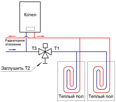 Как подключить трехходовой клапан